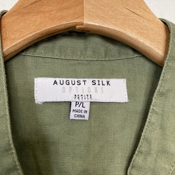 August Silk Options PL 100% Linen Green Blouse Floral Embroidered Button Up Top - Picture 13 of 13